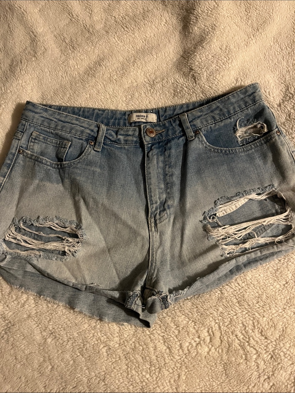 Forever 21 Distressed Light Blue Denim Shorts